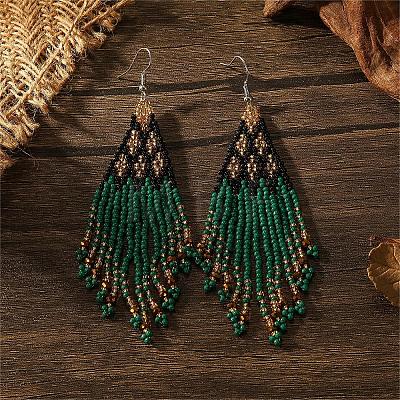 Bohemian Style Geometric Glass Seed Bead Handmade Tassel Dangle Earrings for Women RE9074-6-1