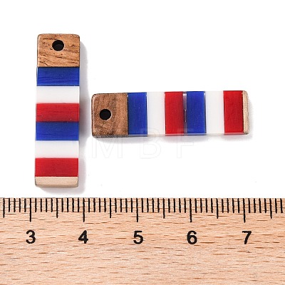 Independence Day Opaque Striped Resin & Walnut Wood Pendants RESI-U010-01G-1