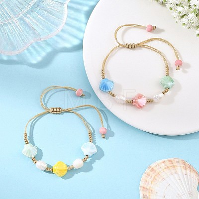 Glazed Porcelain Beads & Natural Cultured Freshwater Pearl Braided Bead Bracelets BJEW-JB14202-01-1