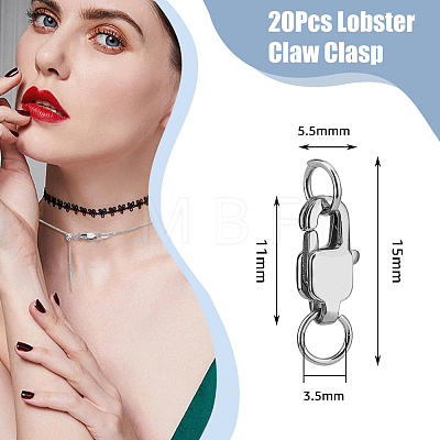 DICOSMETIC 20Pcs Stainless Steel Lobster Claw Clasps STAS-DC0015-61-1