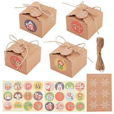 24Pcs Rectangle Foldable Creative Christmas Paper Gift Box with Cord and Round Dot Paper Christmas Stickers CON-WH0089-05-1