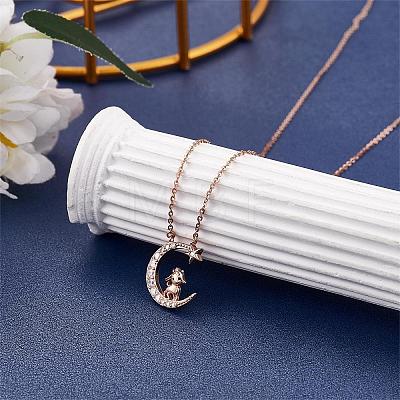 Chinese Zodiac Necklace Sheep Necklace 925 Sterling Silver Rose Gold Lamb on the Moon Pendant Charm Necklace Zircon Moon and Star Necklace Cute Animal Jewelry Gifts for Wome JN1090H-1