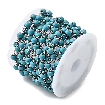 Handmade Synthetic Turquoise Beads & 316 Stainless Steel Round Link Chains CHS-L033-08P-1