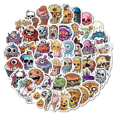 50Pcs Halloween Skull PVC Self Adhesive Cartoon Stickers STIC-B001-11-1