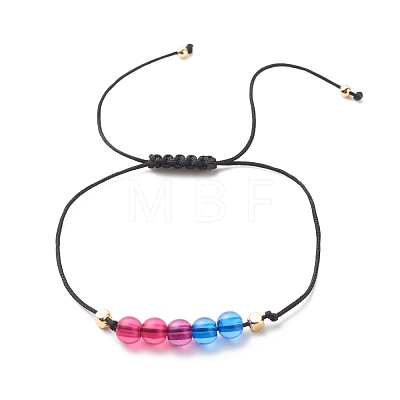 Acrylic & Brass Braided Bead Bracelet BJEW-JB08547-1
