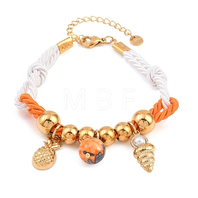 304 Stainless Steel & Synthetic Rainbow Stone Charm Bracelets BJEW-K247-03G-1