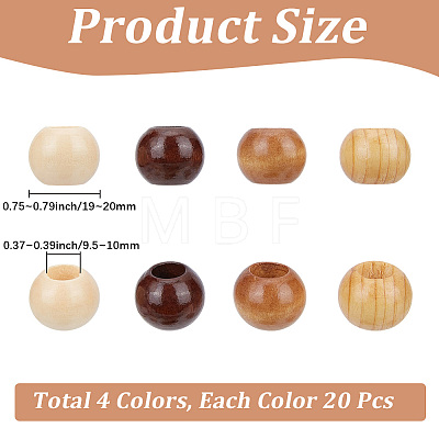 80Pcs 4 Colors Wood European Beads WOOD-PA0001-76-1