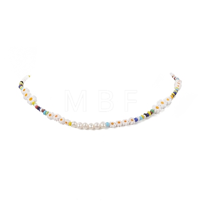 Natural Pearl & Millefiori & Seed Glass Beaded Necklace for Women NJEW-JN04159-1
