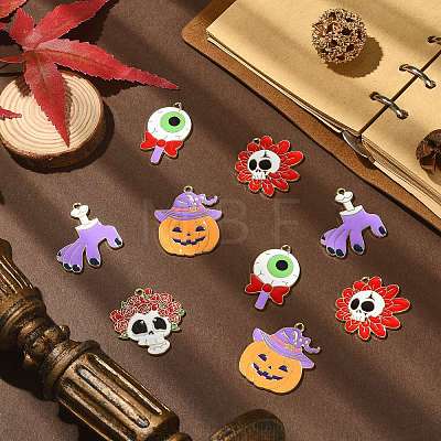 30Pcs 5 Styles Halloween Theme Alloy Enamel Pendants ENAM-CJ0005-10-1