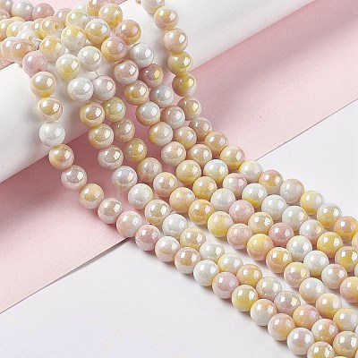 Electroplated Glass Beads Strands GLAA-C023-01F-1