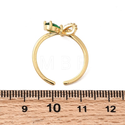 Brass with Green Glass Cuff Rings RJEW-P173-01G-03-1