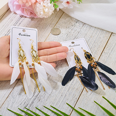 2Pairs 2 Colors Feather Chandelier Earrings EJEW-TA0001-81B-1