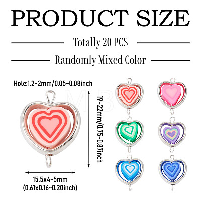 20Pcs Polymer Clay Heart & CCB Heart Frame Links Connector Charms CLAY-TADJ0001-04-1