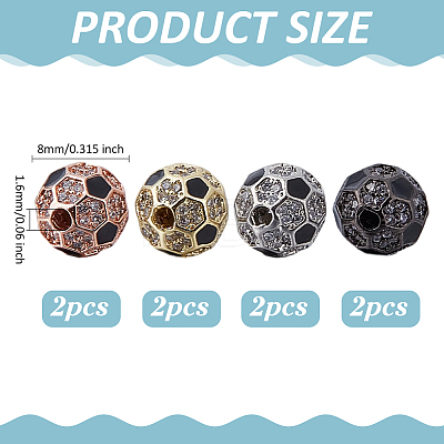 8Pcs 4 Colors Brass Micro Pave Cubic Zirconia Beads KK-ME0004-21-1