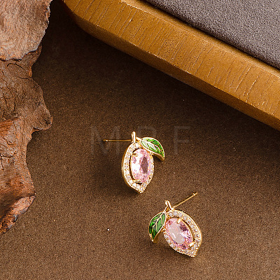 Lemon Brass Cubic Zirconia Stud Earrings FS-WGF100C-01-1