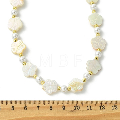 Electroplated Natural Freshwater Shell Flower and Shell Pearl Beaded Necklaces for Women NJEW-JN06209-1