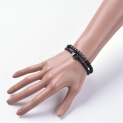 Unisex Leather Cord Bracelet and Stretch Bracelet Jewelry Sets BJEW-JB04786-03-1