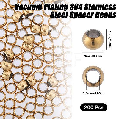 SUNNYCLUE 200Pcs Vacuum Plating 304 Stainless Steel Spacer Beads STAS-SC0006-89B-1