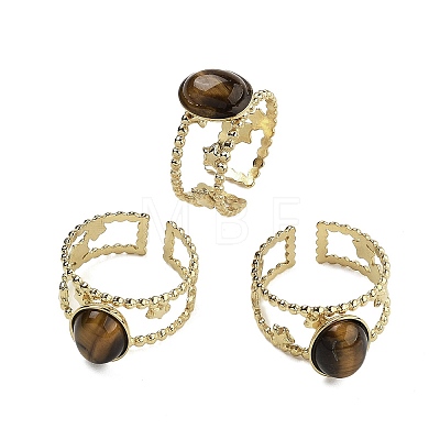 Oval Natural Tiger Eye Finger Rings RJEW-N046-05C-G-1