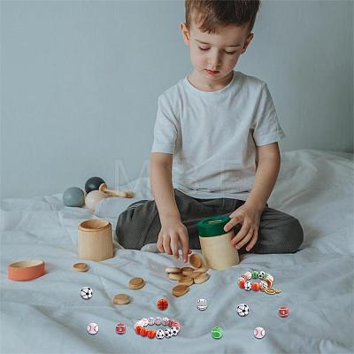 12Pcs 6 Style Basketball/Soccer/Tennis/Baseball/Rugby/Volleyball Silicone Beads JX308A-01-1