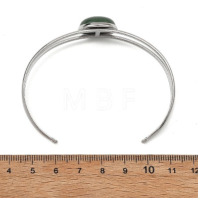 Non-Tarnish 304 Stainless Steel & Natural Gemstone Cuff Bracelets for Women BJEW-JB14123-01-1