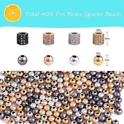 400Pcs UV Plating ABS Plastic Round Beads and 8Pcs Brass Micro Pave Cubic Zirconia European Beads CCB-SZ0001-11-1