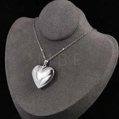 Anti-Tarnish 304 Stainless Steel Heart Locket Pendant Cable Chain Necklaces for Women LS-NJEW-M050-04E-P-1