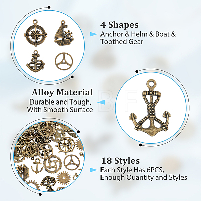 SUPERFINDINGS 108PCS 18Style Alloy Pendants FIND-FH0008-43-1
