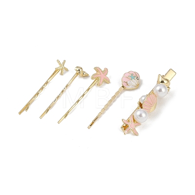 Conch/Starfish/Shell Shape Alloy Hair Bobby Pin Sets AJEW-A056-02A-1