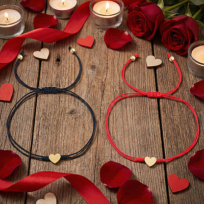 2Pcs Heart 304 Stainless Steel Bead Braided Bead Bracelets LR5598-3-1