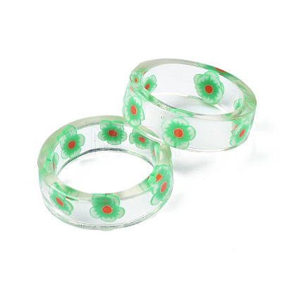 Transparent Resin Flower Finger Ring for Women RJEW-T022-029-1