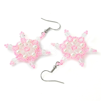 Christmas Snowflake Glass Seed Braided Dangle Earrings EJEW-MZ00236-03-1