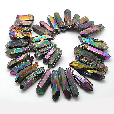 Irregular Strip Electroplated Natural Quartz Crystal Beads Strands G-N0128-59-1