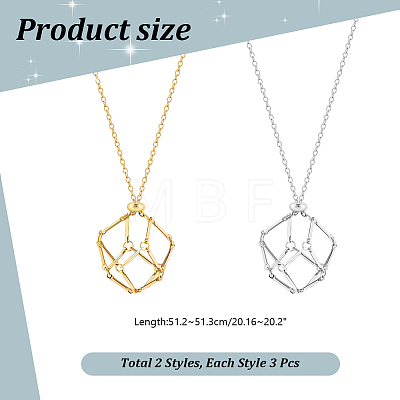 6Pcs 2 Colors Crystal Holder Cage Necklace NJEW-UN0001-48-1