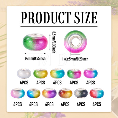44Pcs 11 Colors Two Tone Opaque Resin Rondelle European Beads RESI-TA0005-48-1