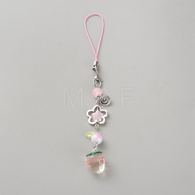 Plastic Strawberry Beads Mobile Straps HJEW-WH00056-10A-1