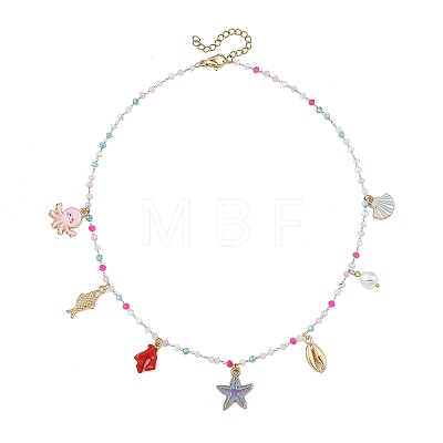 Ocean Alloy Enamel Starfish Octopus Fish Multi Pendant Necklaces NJEW-JN06510-1