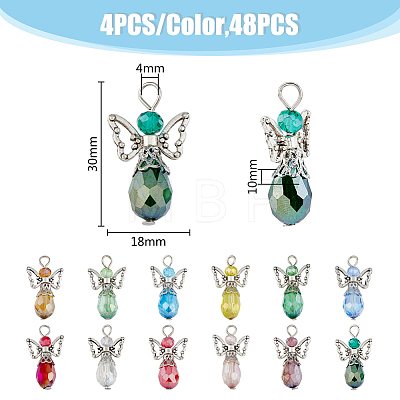 48Pcs 12 Color Electroplate Glass Pendants PALLOY-AB00111-1