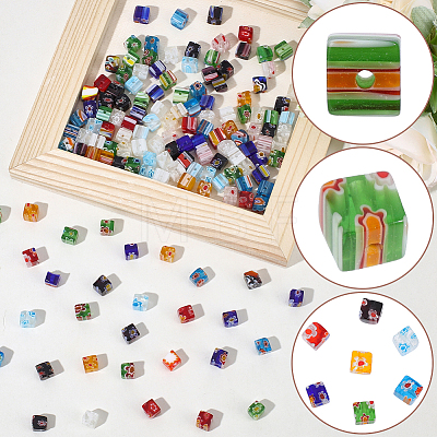180Pcs Cube Handmade Millefiori Glass Beads LK-PA0001-08-1