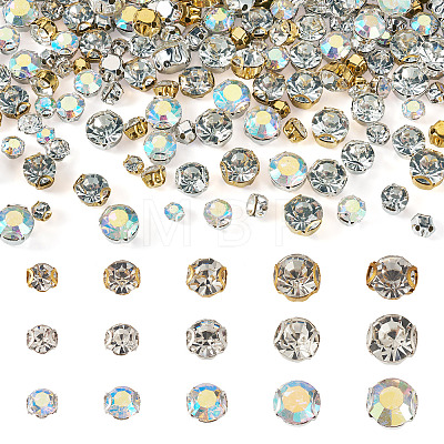 300Pcs 15 Styles Flat Round Sew on Rhinestone Montee Beads STAS-TA0006-18-1