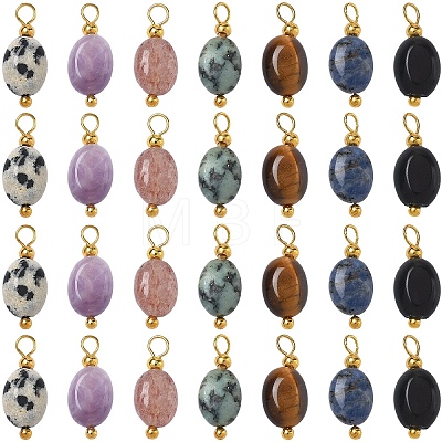 35Pcs 7 Style Natural Mixed Stone Pendants PALLOY-YW00142-1