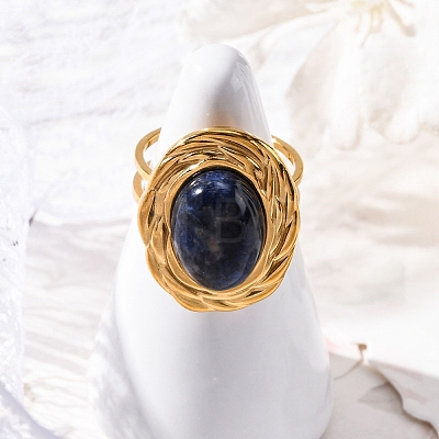 Oval Natural Sodalite Finger Rings RJEW-M063-01G-09-1