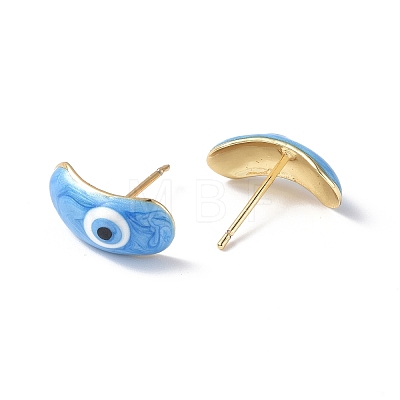Enamel Curved Oval with Evil Eye Stud Earrings EJEW-G334-02G-04-1