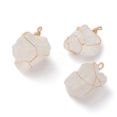 Natural Raw Rough Quartz Crystal Wire Wrapped Pendants PALLOY-JF00575-1