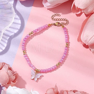 Butterfly Alloy Acrylic Charm Bracelets BJEW-JB10487-03-1