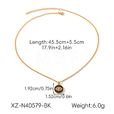 304 Stainless Steel Pave Cubic Zirconia and Enamel Evil Eye Pendant Necklaces WG396DB-01-1
