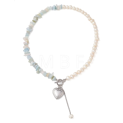 Natural Morganite Chip with Potato Natural Pearl Beaded Necklaces NJEW-JN05894-02-1