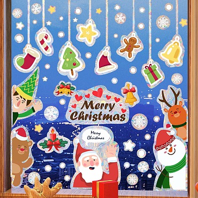 9Pcs Christmas Theme Rainbow Prism Electrostatic Window Stickers PW-WG718E7-01-1