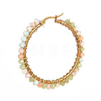 Glass Faceted Round Beads Hoop Earrings EJEW-JE04599-1