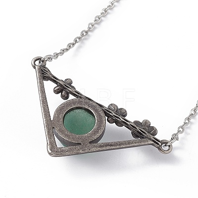 Natural Green Aventurine Triangle with Flower Pendant Necklace NJEW-P274-01AS-05-1